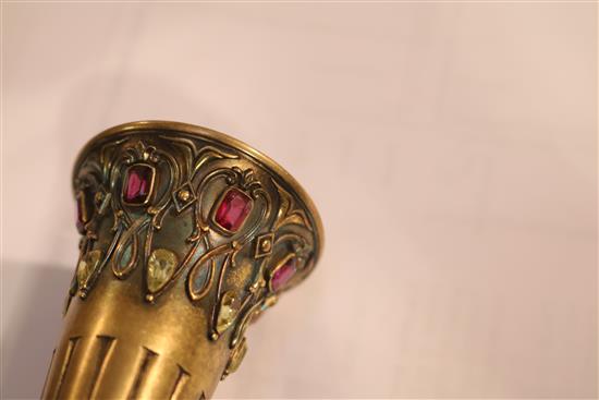 A jewelled silver-gilt posy holder, c.1865, 4.25in.